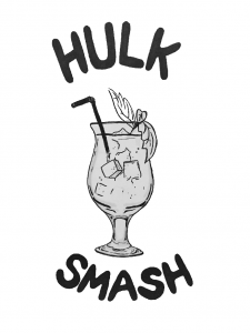 This is an illustration of the nin jiom alcoholic beverage named Hulk Smash.