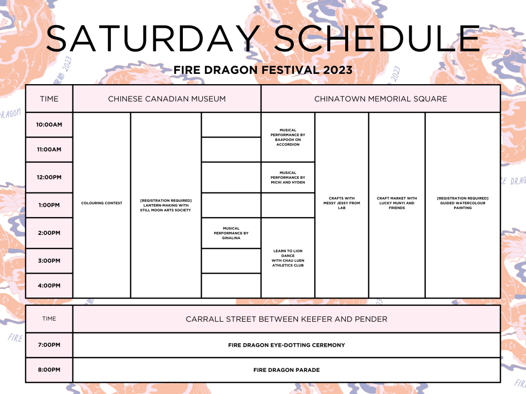 Fire Dragon 2023 Schedule